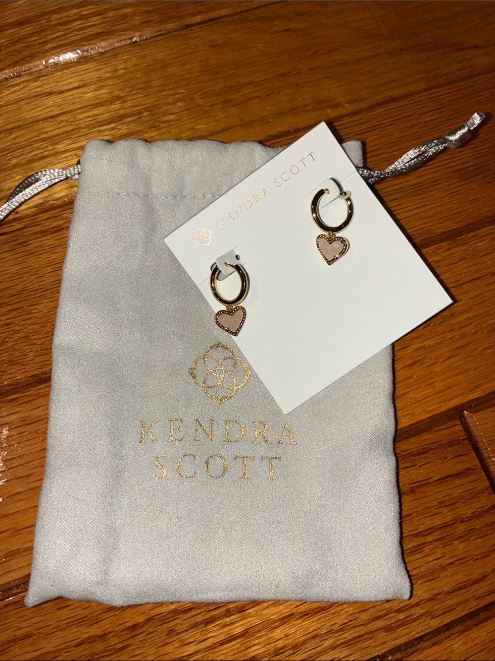 Kendra Scott Gold Hoops with Blush Pink Heart Drops